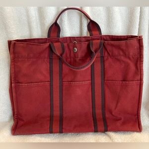 HERMES Fourre Tout Bordeaux Canvas Tote
